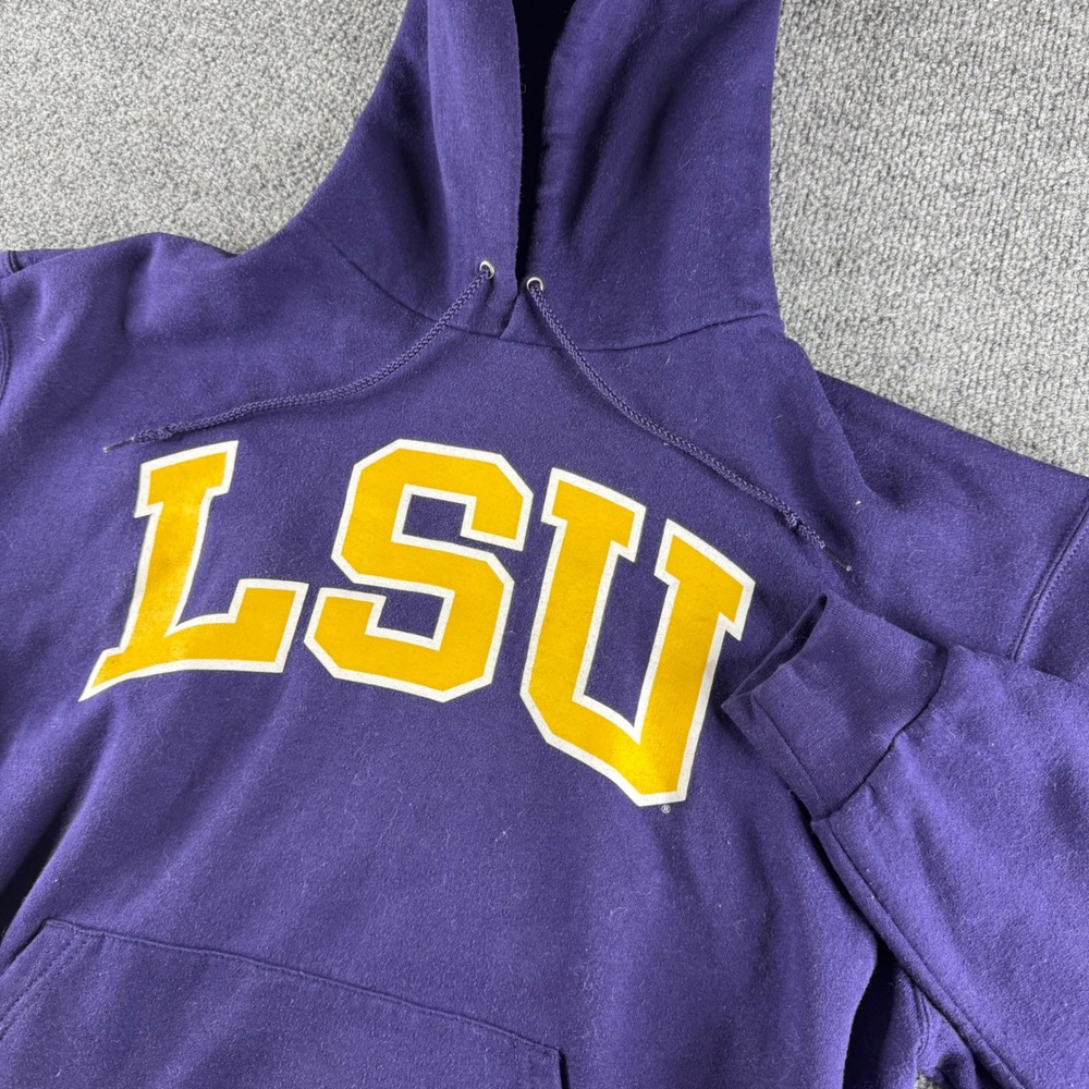 Champion LSU Tigers Hoodie Mens Large Purple Yellow Pullover Sweatshirt NCAA